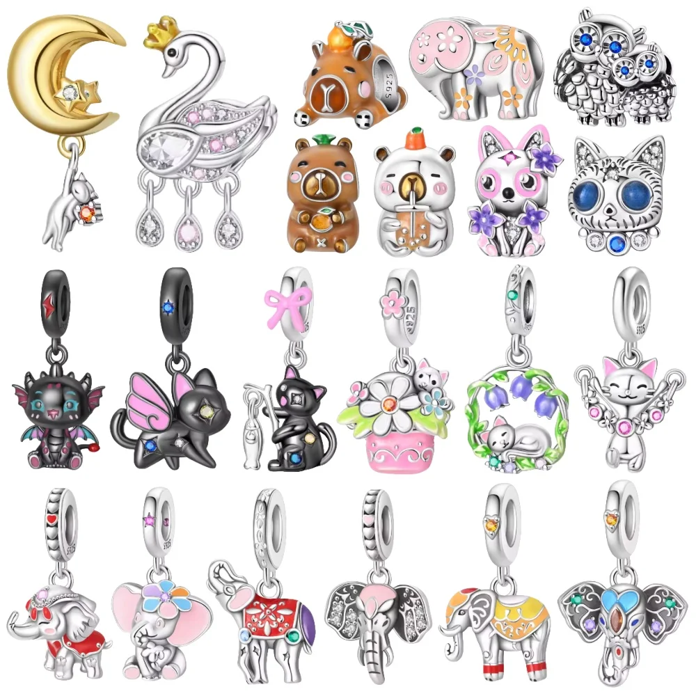 

Firefly Cute Cats and Dogs Beaded 925 Sterling Silver Pendant Suitable for Original Charms Bracelet DIY Exquisite Women Jewelry