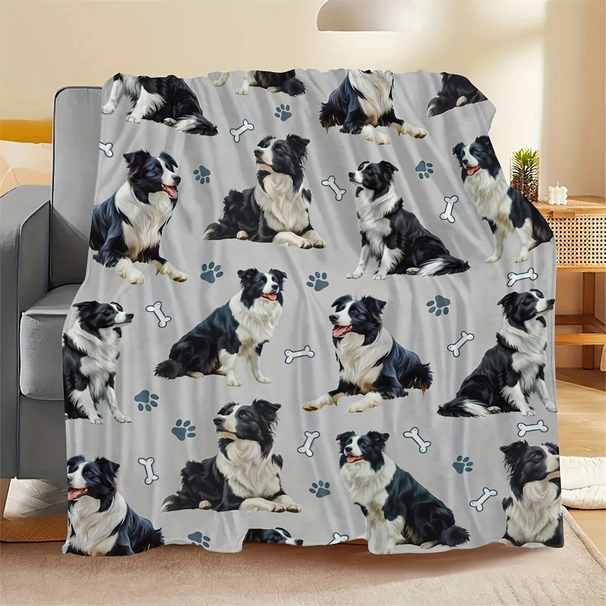 Cozy Border Collie Flannel Blanket - Warm Tear-Resistant | All-Season | Home Decor & Pet Lover Gift