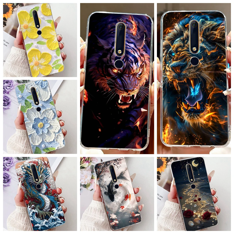 Чехол для телефона Nokia 6.1 Plus (Nokia X6) Nokia 6.1 2018, мягкий прозрачный силиконовый чехол с бантом, роскошный бампер с цветочным принтом и мультяшными животными