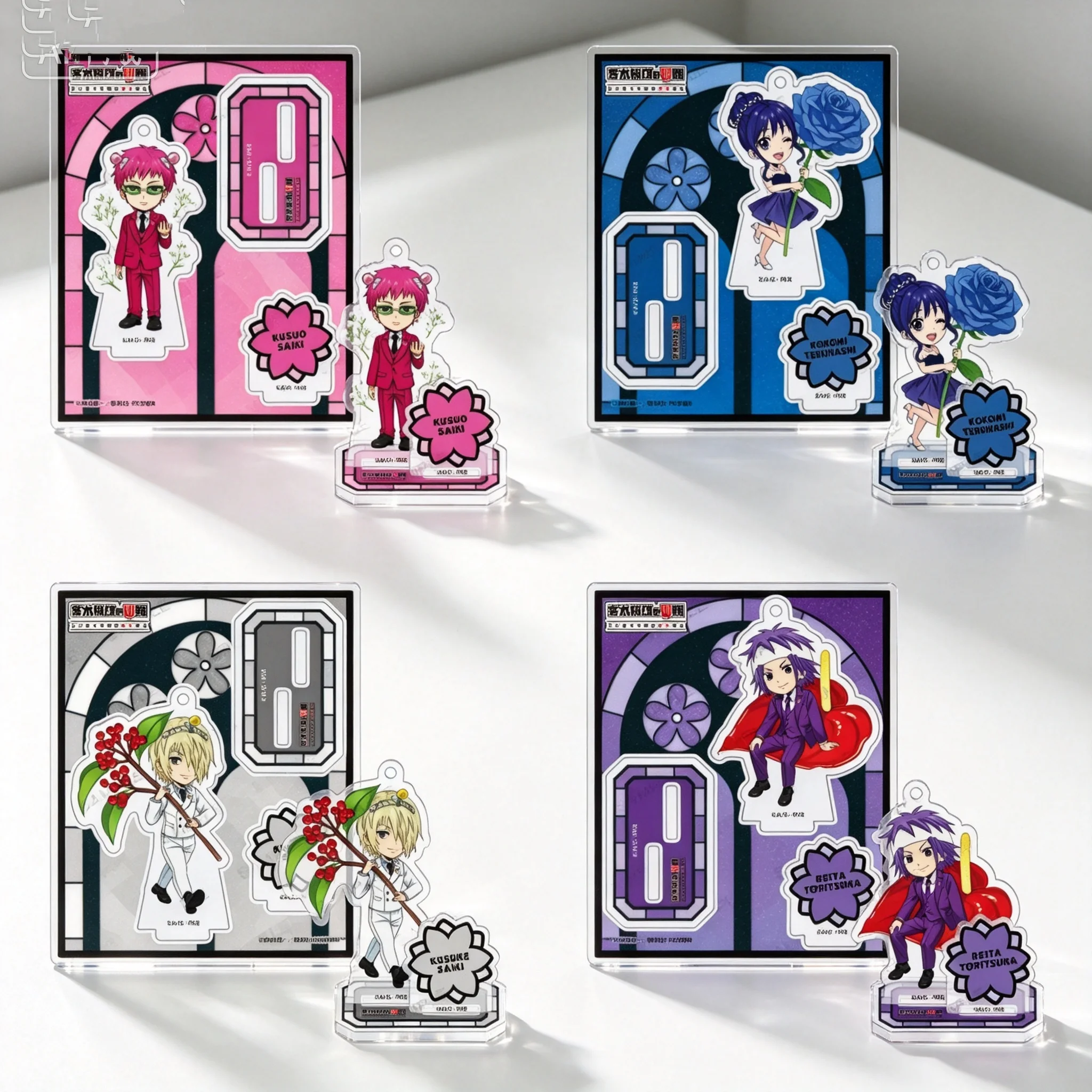 Anime The Disastrous Life of Saiki K. Flower Theme Kusuo Saiki Q-Style Acrylic Stand Model Plate Keychains Desk Decor