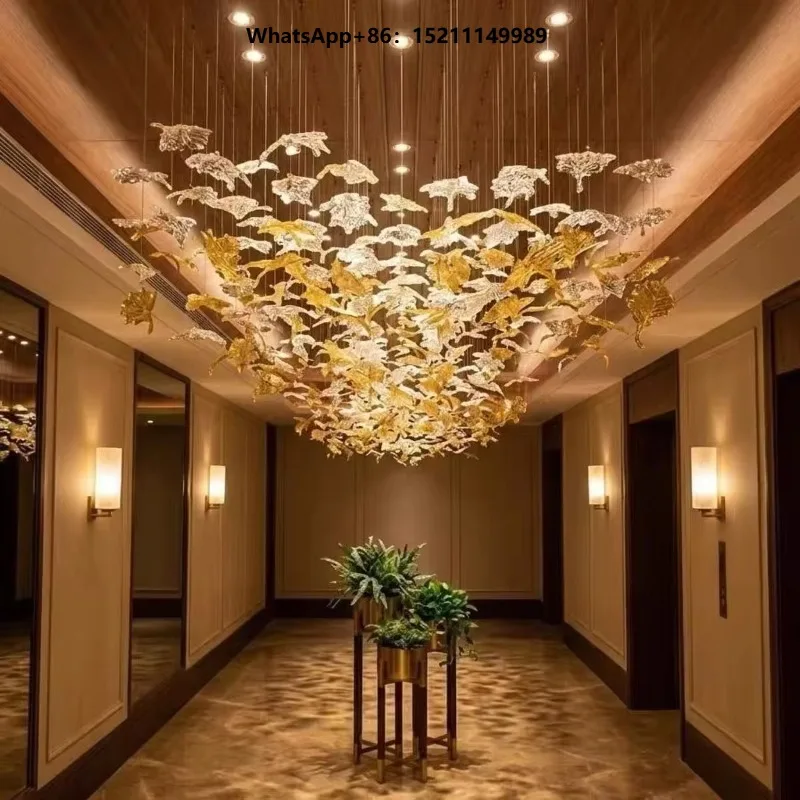 Modern Large Pendant Light DIY Chandelier Luxury Maple Leaf  Decoration Hotel Living HaLL Villa Pendant Lamp