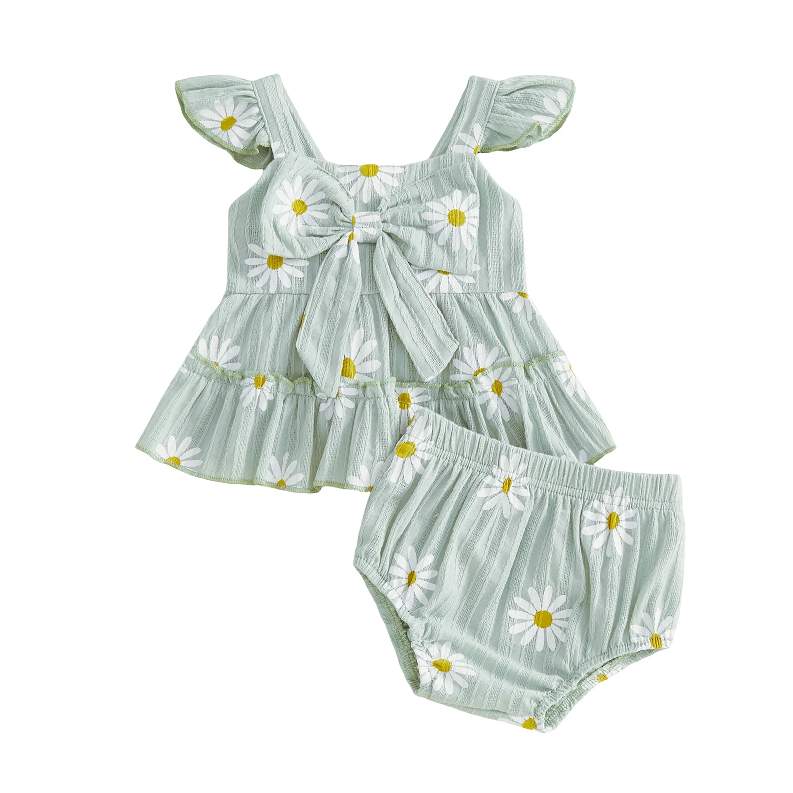 

Комплект из 2 предметов для маленьких девочек: очаровательный топ с квадратным вырезом и рукавами-крылышками с принтом ромашек и шорты