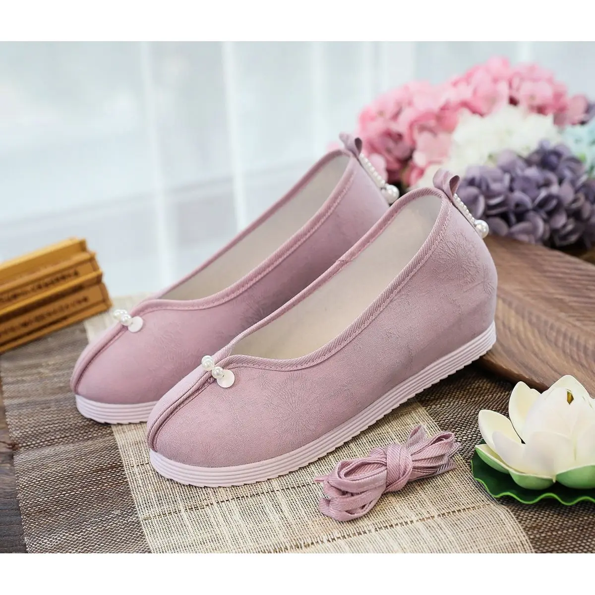 Old Beijing Shoes Plush Lining Autumn And Winter Cotton Shoes Hanfu Shoes Solid Color Jacquard Cotton Cloth Shoes Han Shoes