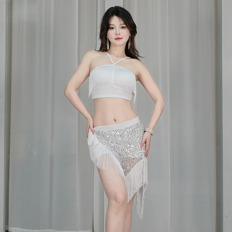 Vestido de danza del vientre para mujer, traje Sexy de práctica, conjunto de flecos, lentejuelas brillantes, punzón de cadera, ropa de actuación de danza oriental, Fitn Yoga