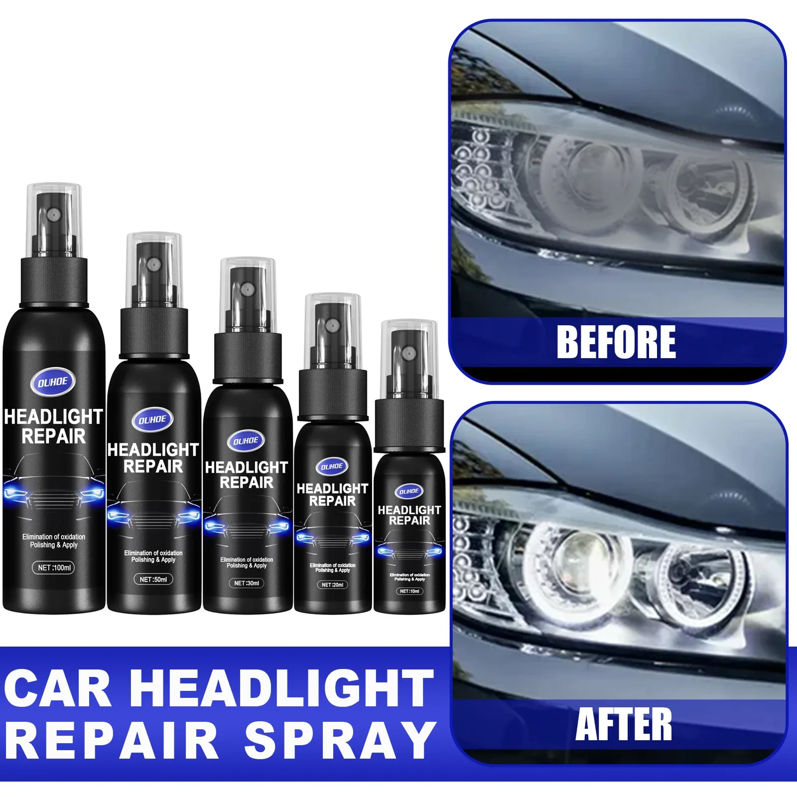 10/20/30/50/100ML Car Headlight Repair Polishing Effective Headlight Repair Liquid Spray Repairing Liquid Headlight Renovation