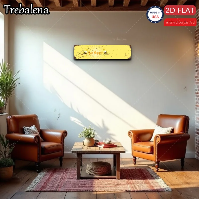 قطعة واحدة من لافتة معدنية، مقاس 4 × 16 بوصة "فن حائط مسطح Be Happy 2D، ديكور مزرعة ريفي للمطبخ أو غرفة المعيشة" #5