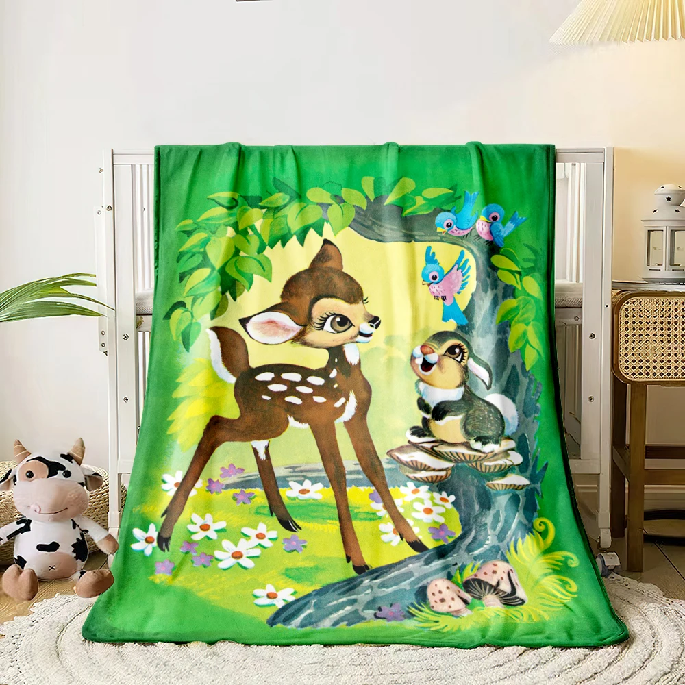 Bambi Cartoon printed flannel thin blanket. Four seasons blanket. for sofa, beds, living room, travel picnic blanket gifts