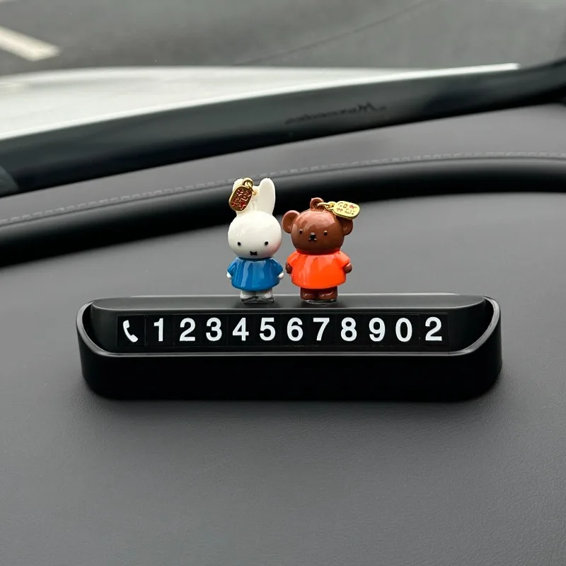 Anime Miffy Boris Car Temporary Parking Sign Phone Number Plate Moving Contact Ornament Dashboard Interior Decoration Creative - view 2