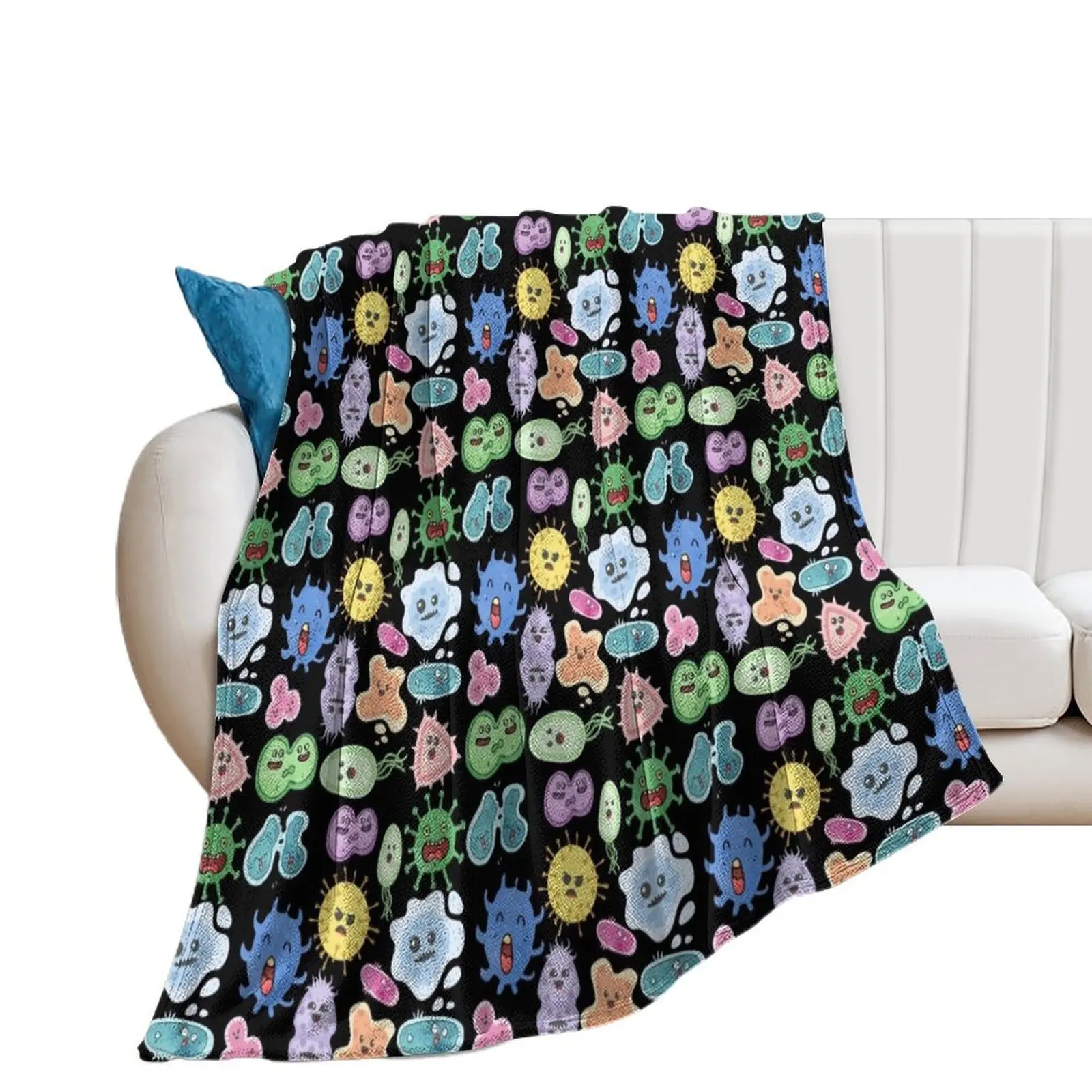 

Cute Microbes Bacteria, Virus, Ecoli MicroBiology Seamless Pattern Sticker Pack. Throw Blanket Sofa Nap Cute Blankets