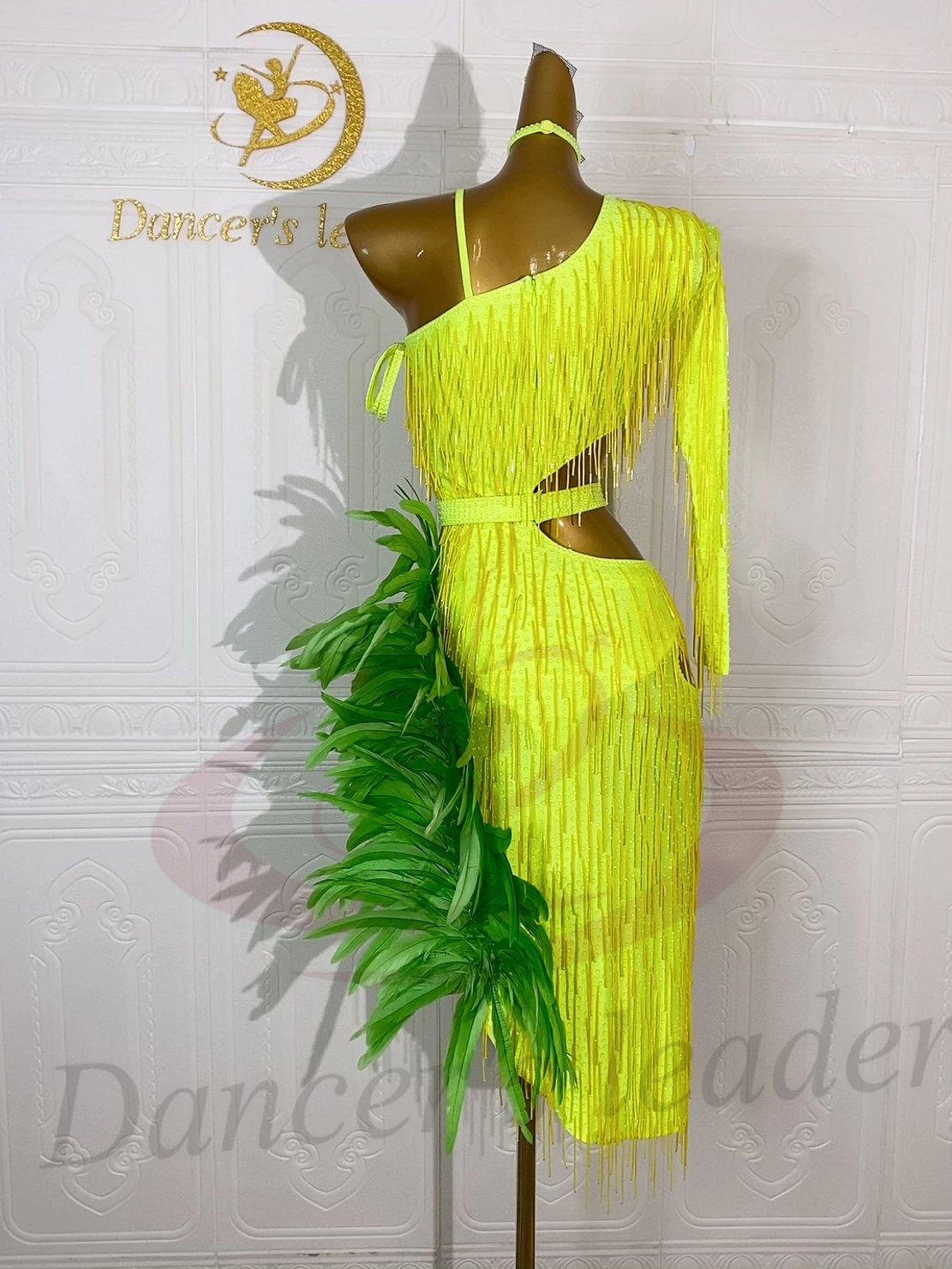 Latin Dancer Adult Children High-End Customized Large Feather Bead Tube Tassel Tango Samba AB Stone Performance Dress
