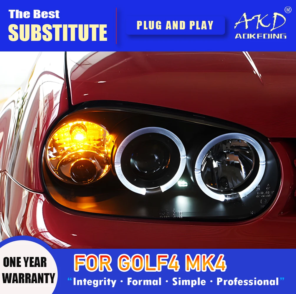 AKD-faros delanteros LED para VW Golf 4, lámpara de cabeza con señal de giro DRL, haz alto, Ojo de Ángel, lente de proyector, 2004-2008