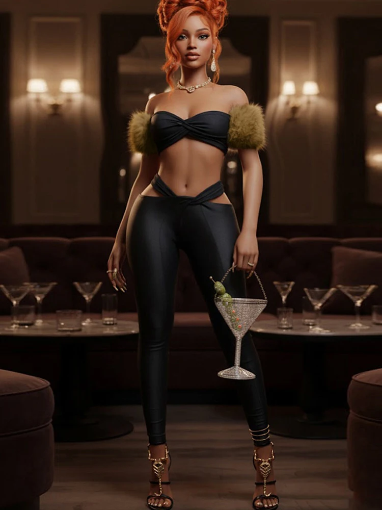 

Nibber Wild женский комплект из 2 предметов, полый спортивный костюм, меховые лоскутные топы с вырезом на шее + леггинсы с высокой талией, одинаковая уличная одежда