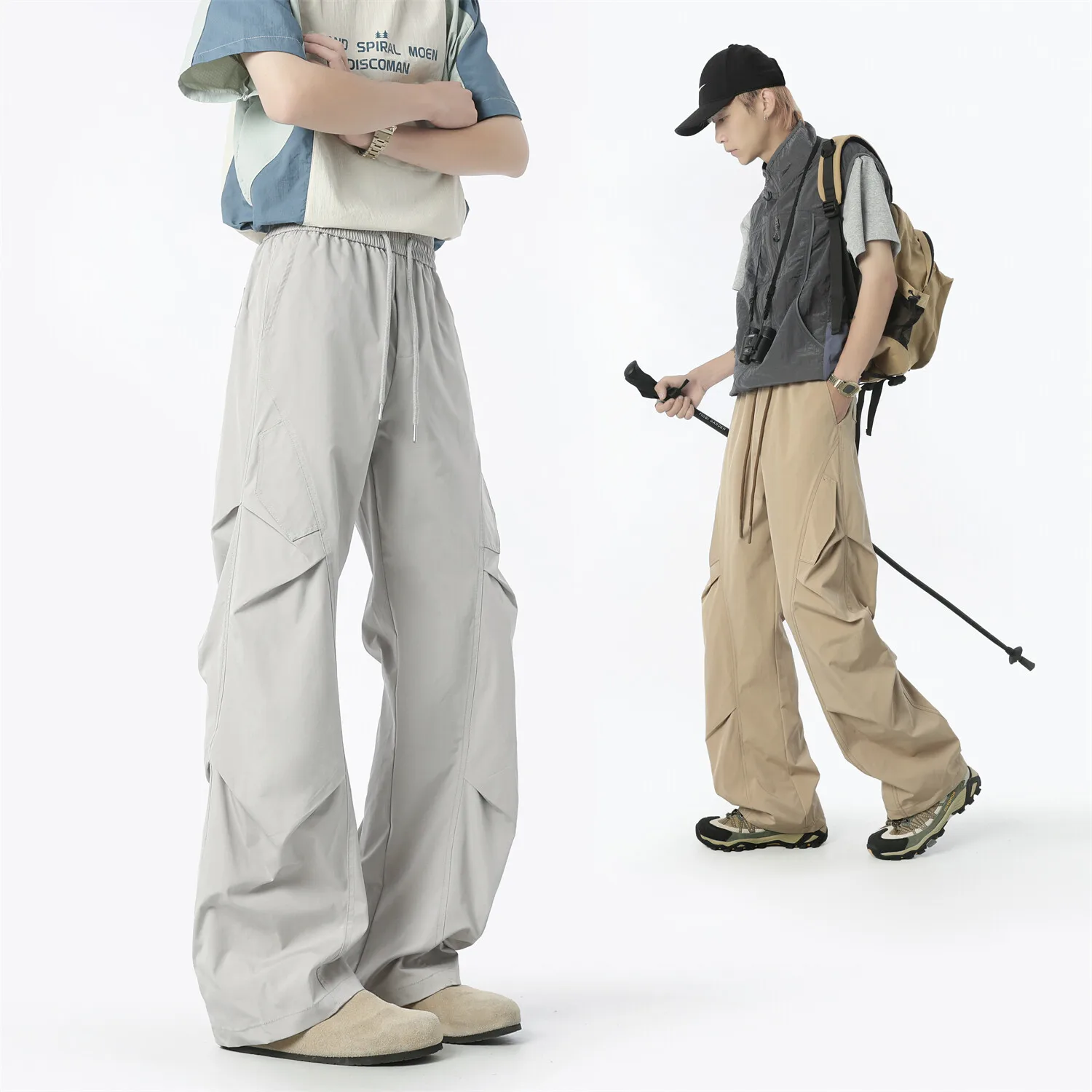 

New Style Summer High Street Patchwork Pleated Large Size Men's Casual Loose Versatile Wide Leg Pants