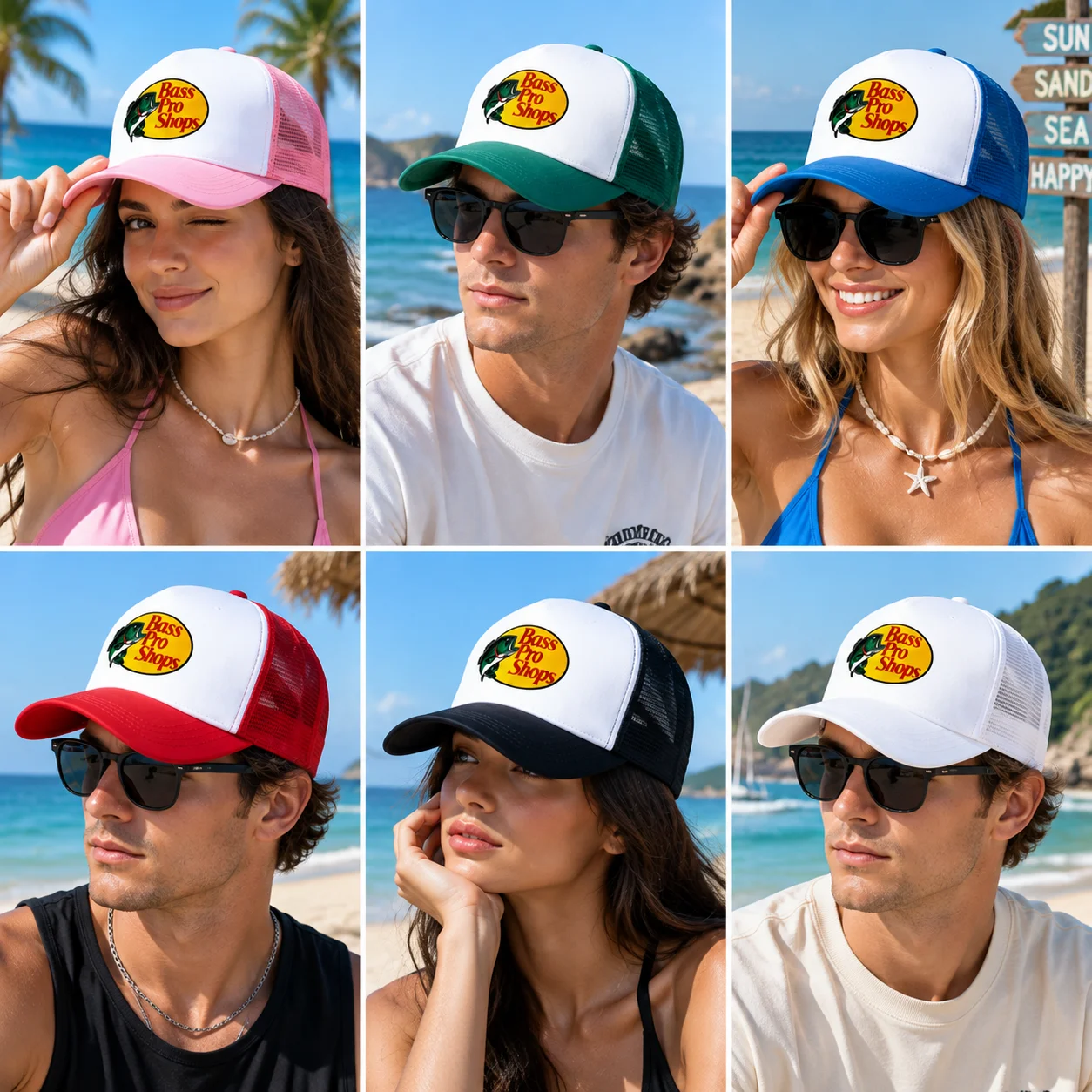 Bass Pro Shops Mesh Trucker Cap Unisex Adjustable Summer Fishing Baseball Hat For Men Women Outdoor Sun Visor
