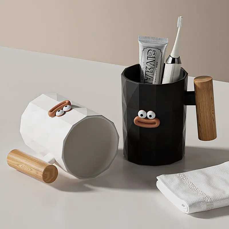 Mouthwash Cup Mouthwash Cup Cute Cartoon Plastic Toothbrush Cup With Wooden Handle Anti Fall Bathroom Tumbler For Couple Home