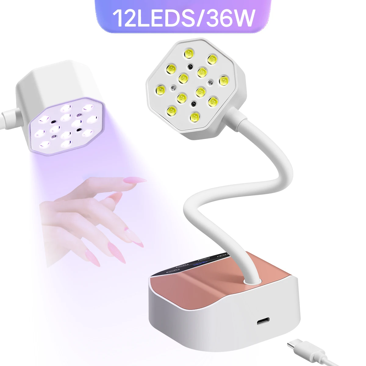 DianaBeauty Wireless Nail Lamp With Auto Sensing & Touch Screen 12 LEDS LED UV Nail Dryer Rechargeable 360° Bendable Table Lamp