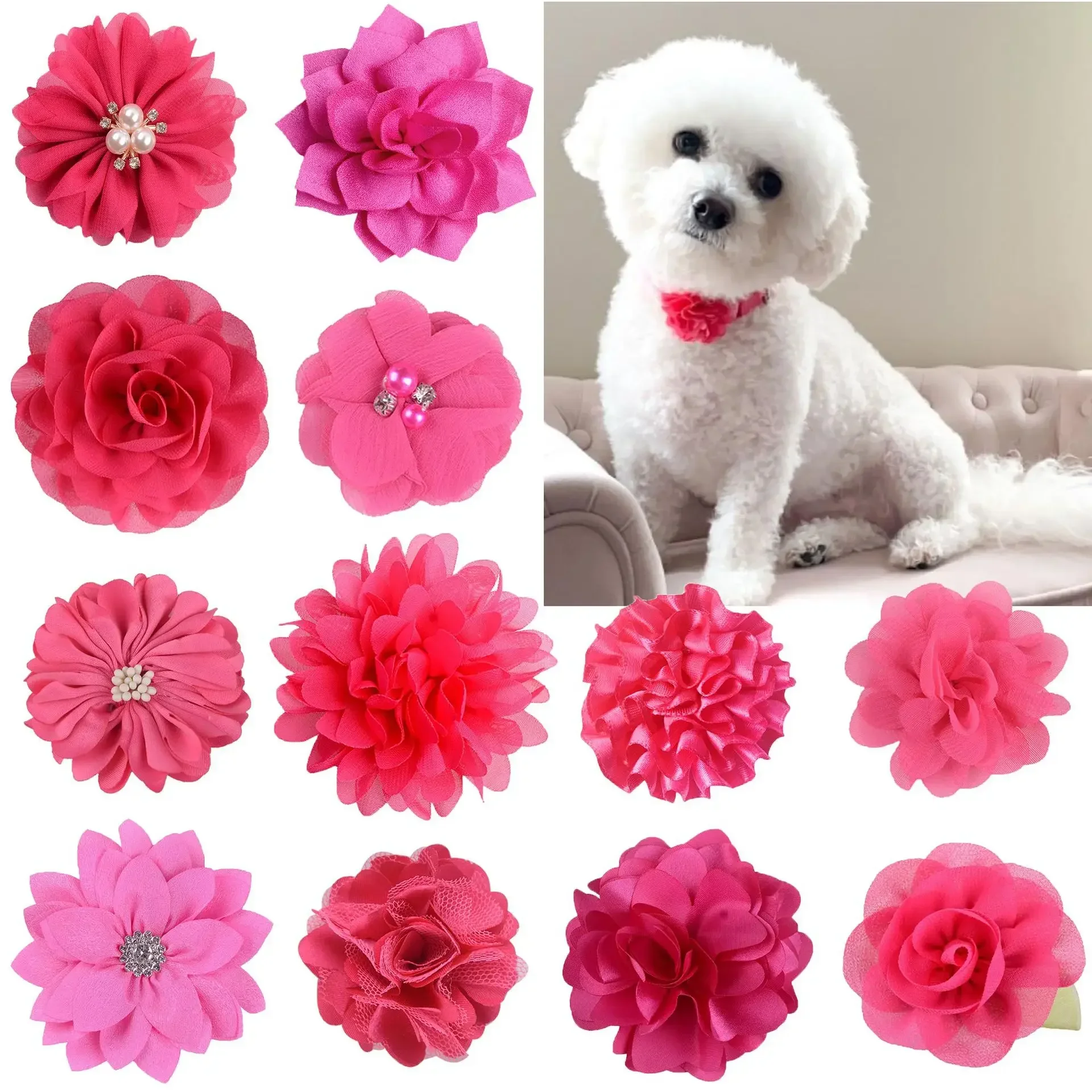 50PCS Flower-Collar Small Dog Cat Bowtis Collar Removable Valentine\'s Day Dog Collar Accessories For Dogs Pets Grooming