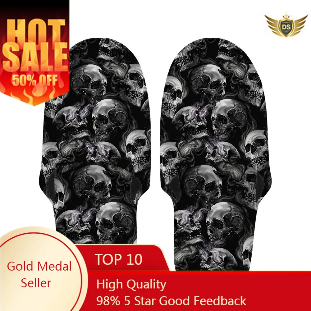 Classic Sugar Skull Printed Women Men's Non-slip Slippers Winter Warm Plush Cotton Slides Home Indoor Bedroom Shoes