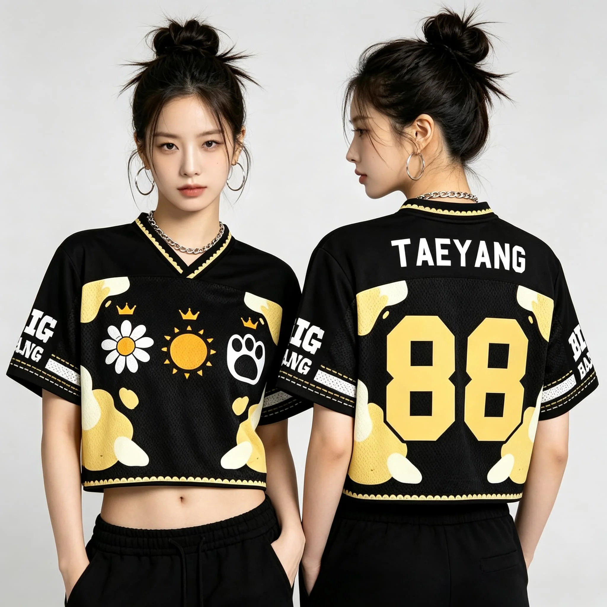 2026 Kpop BIGBANG 20th Anniversary World Tour Women Crop Baseball Jersey G-Dragon 88 Daisy Sun Paw Print Mesh Short Sleeve tops