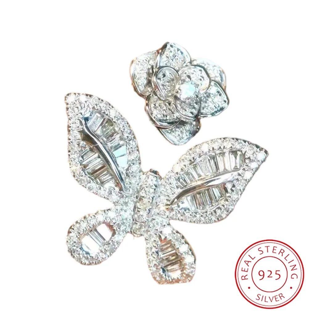 925 Silver Exquisite White Zircon Fantasy Double Butterfly Ring Feminine Party Birthday Wedding BFF Gift