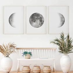Moon Phases Print Grey Moon Poster Moon Watercolor Art Canvas Painting Bedroom Wall Picture for Living Room Home Wall Art Decor
