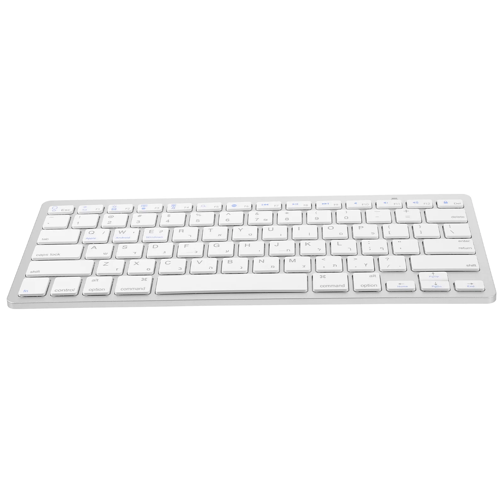 Teclado hebraico sem fio de plástico ultra-fino silencioso teclado portátil tamanho completo confortável digitação teclados de computador sem fio