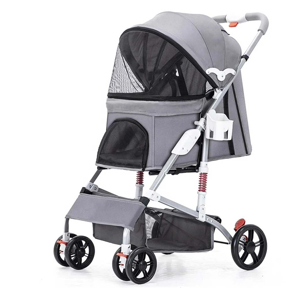 

Folding Pet Jogger Stroller for Medium Small Dogs Cats Portable Travel Cat Dog Stroller with Storage Basket