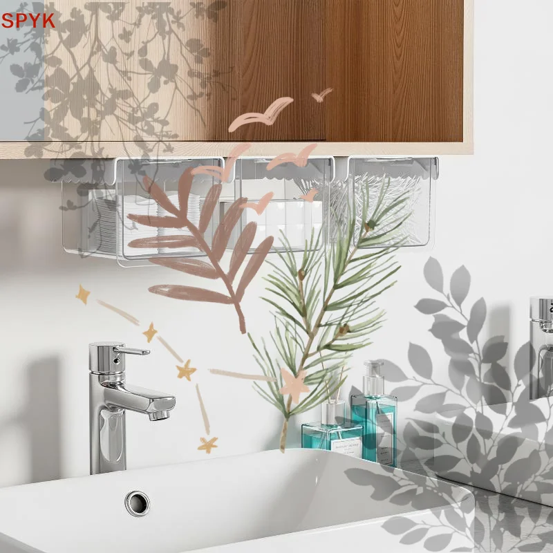 Pull-Out Storage Drawer Style Box Under Mirror: 1Pcs Cabinet Transparent Cotton Stick Makeup Rack