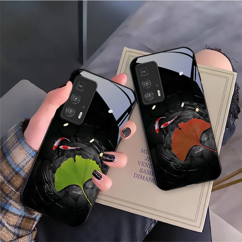 Koi and leaves in water For Motorola Moto Edge 20 Lite 30 Pro 40 Neo 50 Ultra G Play G45 G54 G55 G75 G84 G85 Glass Phone Case view 3
