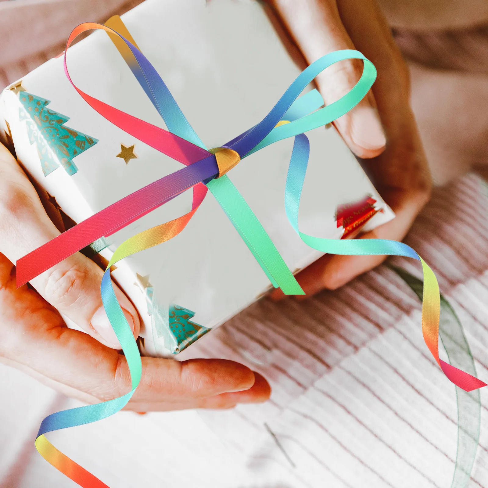 

Rainbow Ribbon Gradient DIY Decorative Smooth Polyester Colorful Fade Resistant Wrinkle Free Gift Packing Holiday Craft Project