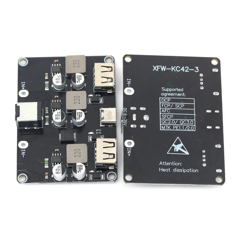 Javino Wide Voltage DC12-24V Three Port Fast Charge Module QC3.0 Type C USB Step Down Regulator Car Refit PCB