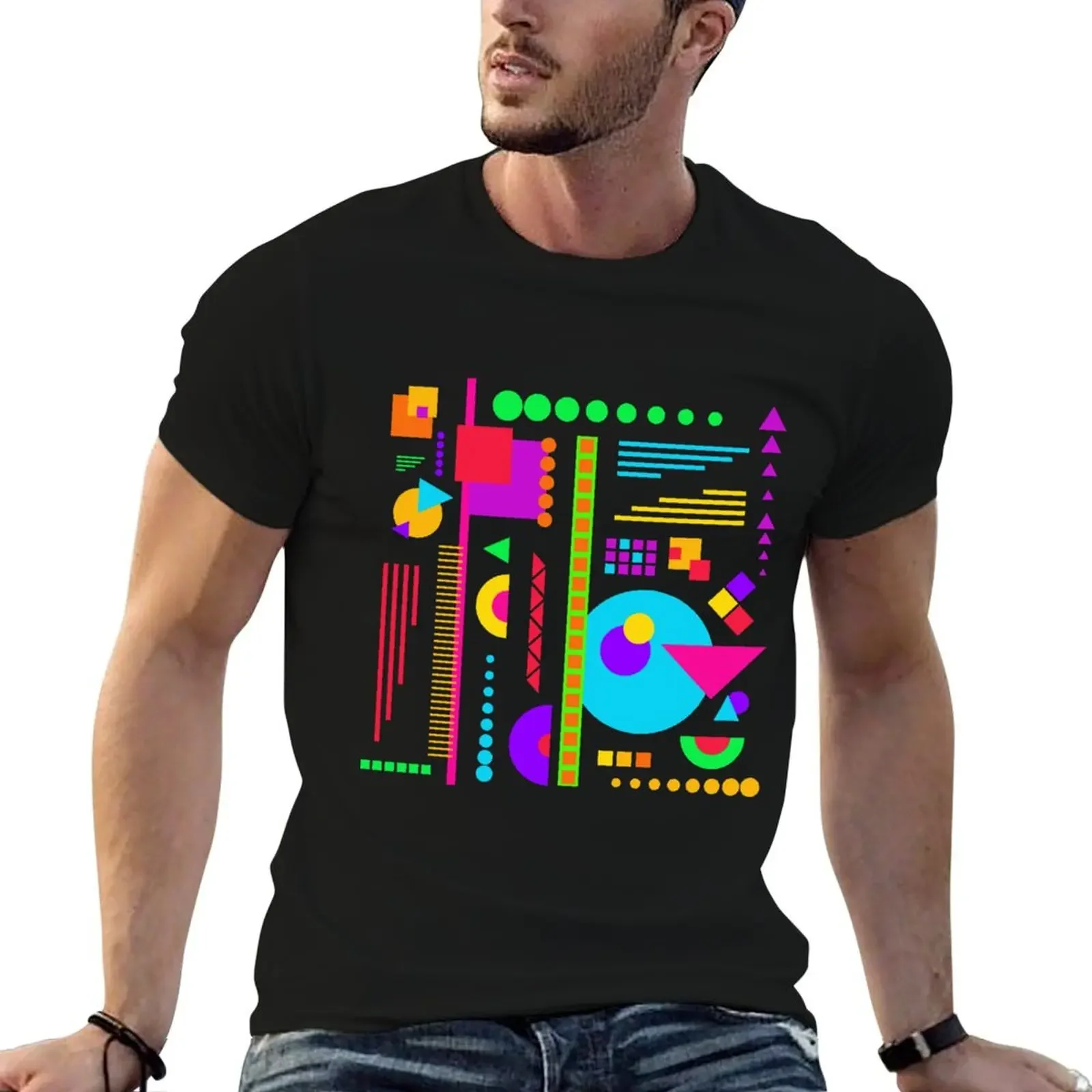 

Modernist Memphis Abstract Neon Art T-Shirt hippie clothes Aesthetic clothing workout shirts for men