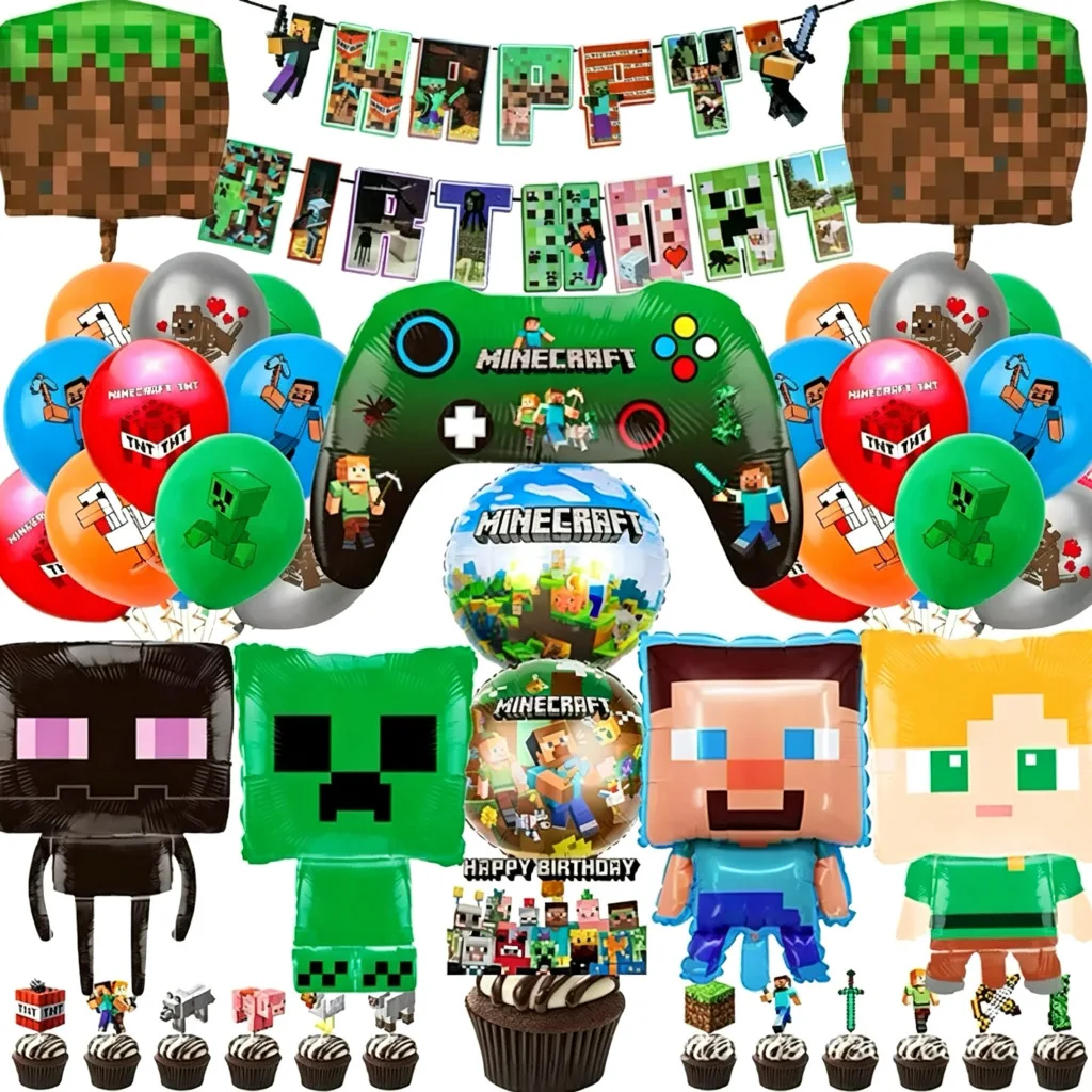 43pcs a set for Minecrafte Happy Birthday Banner Party Decoration Anime Spiral Ornament Cake Topper Supplies Party Supplie Toy