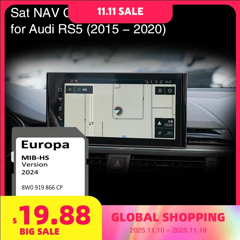 

SD Card Europe 2024 map for Audi RS5 2015-2020 Vehicle Navigation MIB-HS MHS2 System Sat Nav 16GB 8W0 919 866 CP