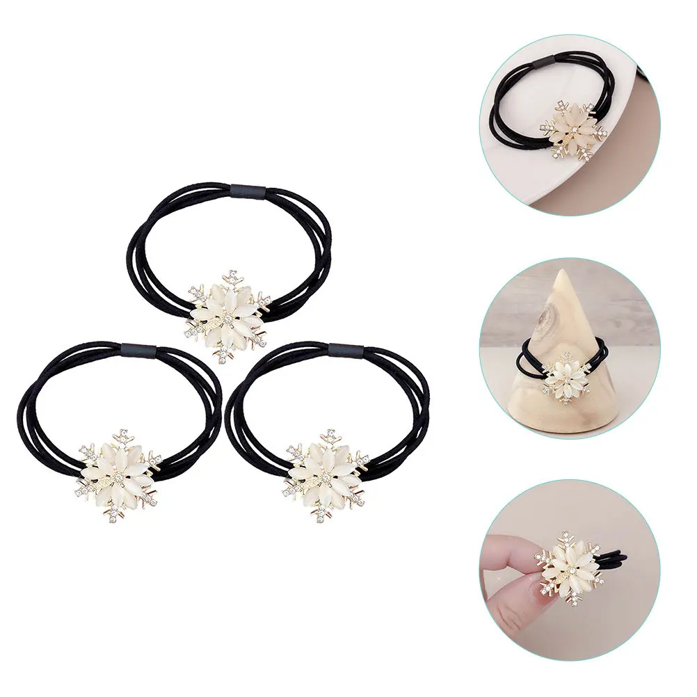 3Pcs Snowflake Rhinestones Hair Ties Elastic Hair Bands Christmas Ponytail Holders Women Girls Ponytail Holders