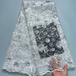 SJD 2024 New French Sequins Lace Fabric African Mesh Embroidery Lace High Quality Nigerian Tulle For Women Bridal Dresses TY3846