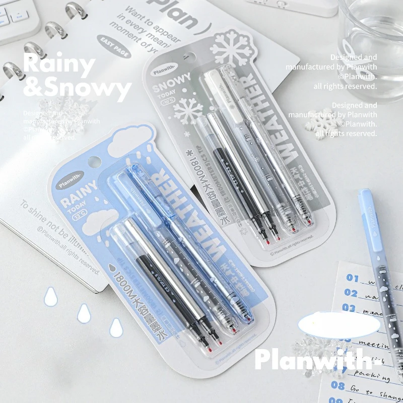 

2pcs/set Weather Theme Gel Pen High Capacity Exam Pen with Smooth CS Tip Clicker Black Ink Pen for Students Study Supplies