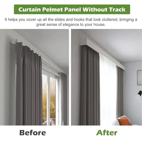 Extra Long Wooden Pelmet Valance - Wall-Mounted No-Track Window Cornice Box for Double Curtain Rods - Elegant Home