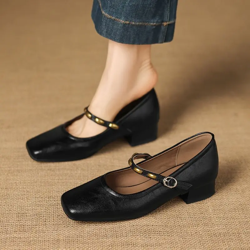 

Girseaby Beige Women Flats Square Toe Buckle Strap Large Size 43 44 45 Soft Mary Janes Daily Shoes Comfort Office Lady Footwear