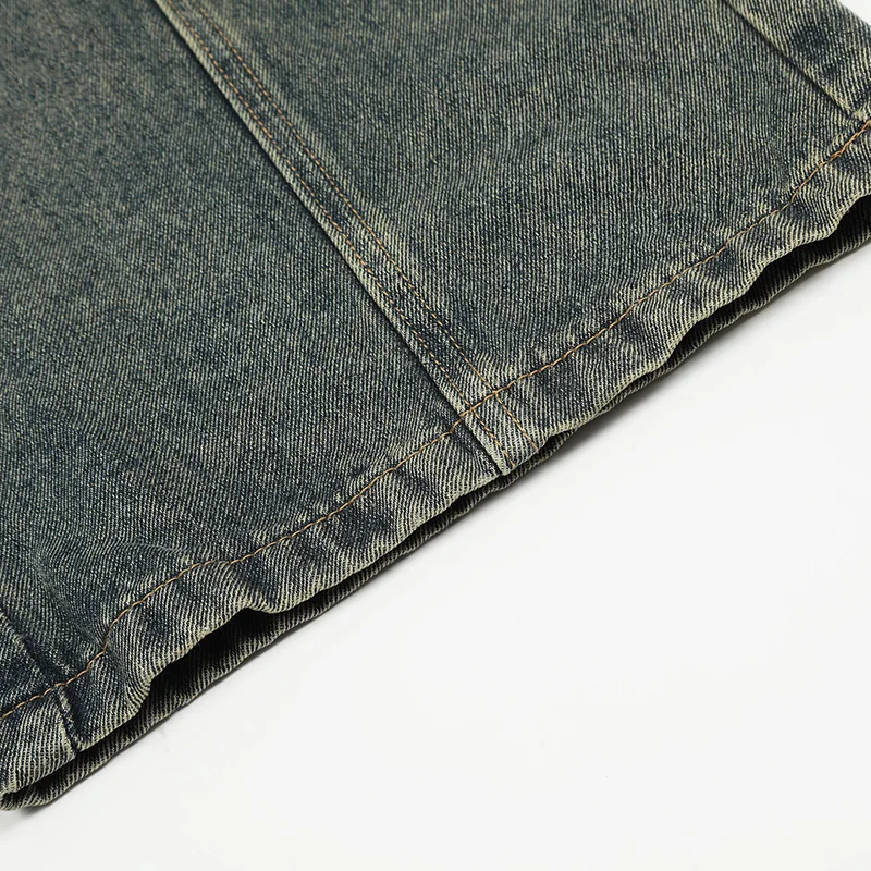 UPRAKF Split Patchwork Design Straight Jeans Streetwear Wide Leg Denim Loose Autumn Fashion Basic High Street