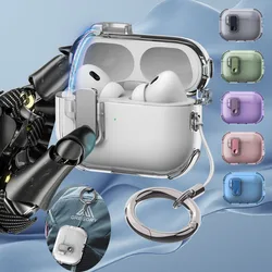 Shockproof Transparent Case For AirPods 1 2 Pro 3 4 Pro2 AirPod Pro 2nd Cover Earbuds Accessories With Switch Lock with Keyring