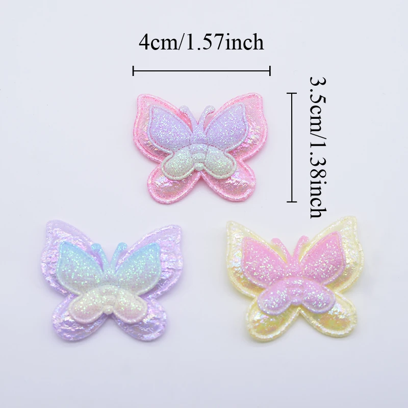 12Pcs 40*35mm Glitter Butterfly Padded Appliques for DIY Clothes Hat Shoes Sewing Patches Headwear Hair Clips Bow Decor