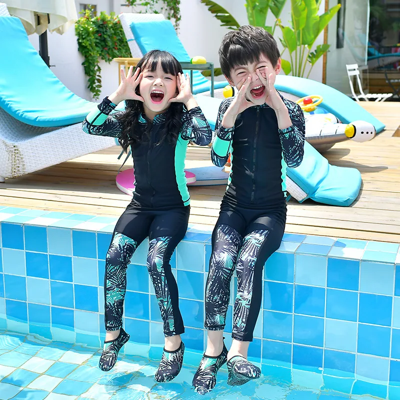 Korean Style Children's Swimwear Front Zipper Full Body Swimsuits For Kids Boys Girls Baby UV Bathing Suit Fashion Printed