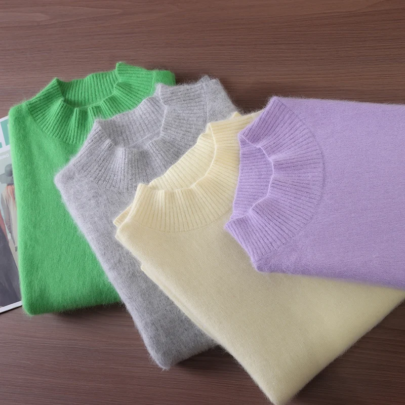 

Semi-High-Necked Mink Cashmere Sweater Loose Long-Sleeved Women's Sweater Autumn Winter With Bottoming Shirt Inside The Pullover