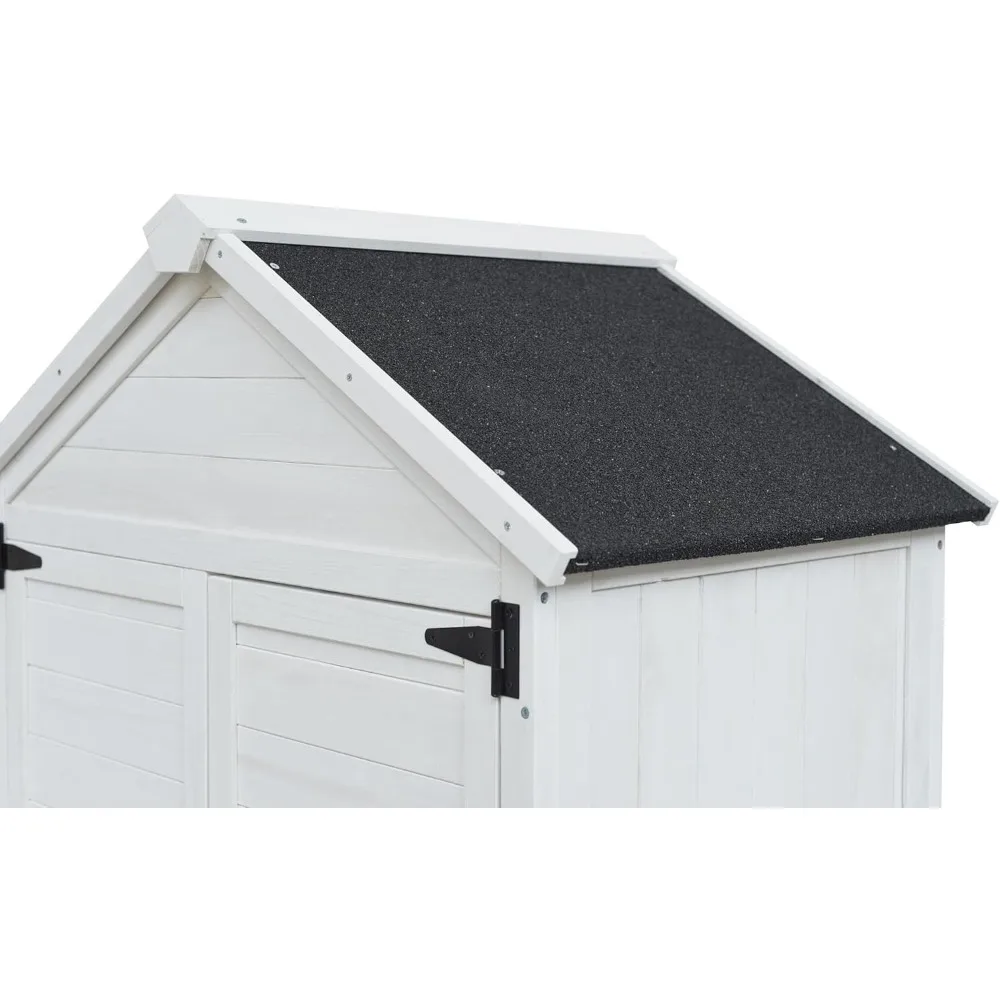 Szopa ogrodowa z drewna jodłowego o długości 67 cali z podwójnymi drzwiami, skośną dachem i 4 wewnętrznymi półkami.