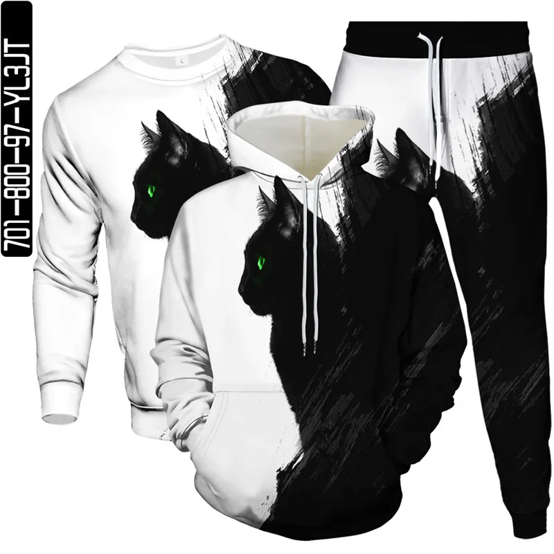 

Black White Color Animal Cat Wolf Climb Mountain Skull Gossip Men Tracksuit Clothing Suit Women Hoodies Sweatshirt Pant 3Pcs Set