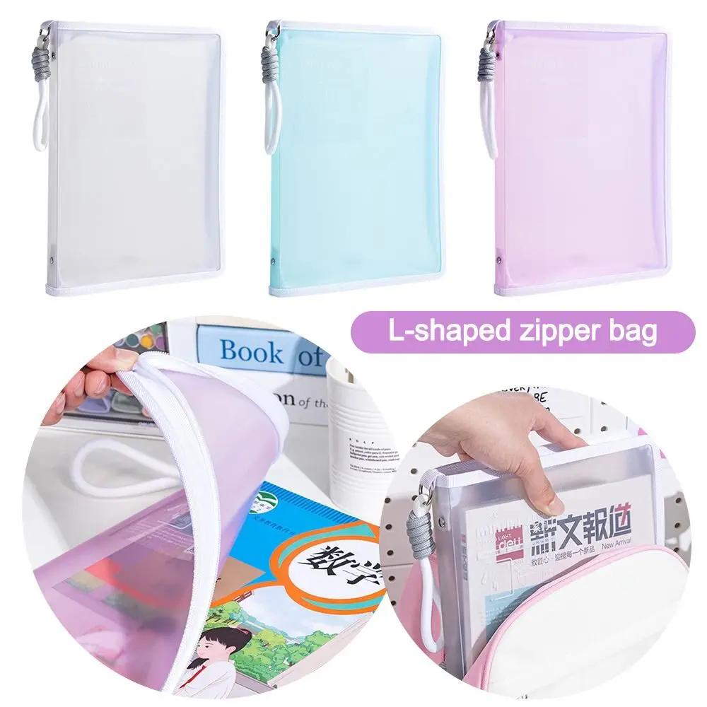 

Portable Transparent A4 Zipper File Bag with Lanyard Large Capacity Storage Bag Stationery Holder Gifts
