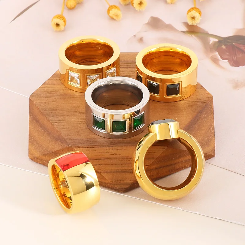 Fashion Rings For Women Gold Color Stainless Steel Square Glass Knuckle Wedding Bands Rings Jewelry Wholesale