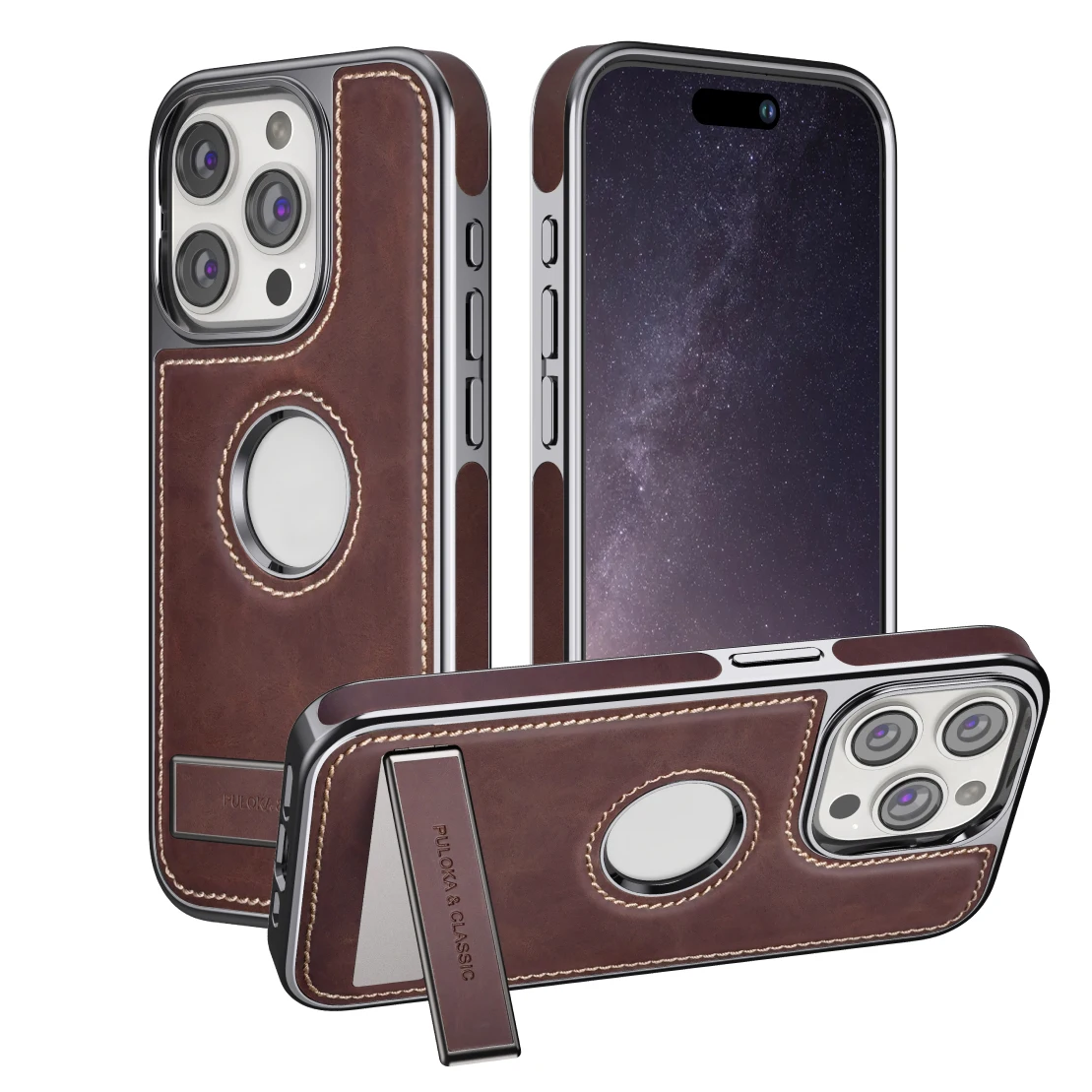 Leather Kickstand Phone Cases for iPhone 15 Pro Max13  Pro 14Pro Max Mobile Case Shockproof Flexible Soft Grip Luxury Back Cover