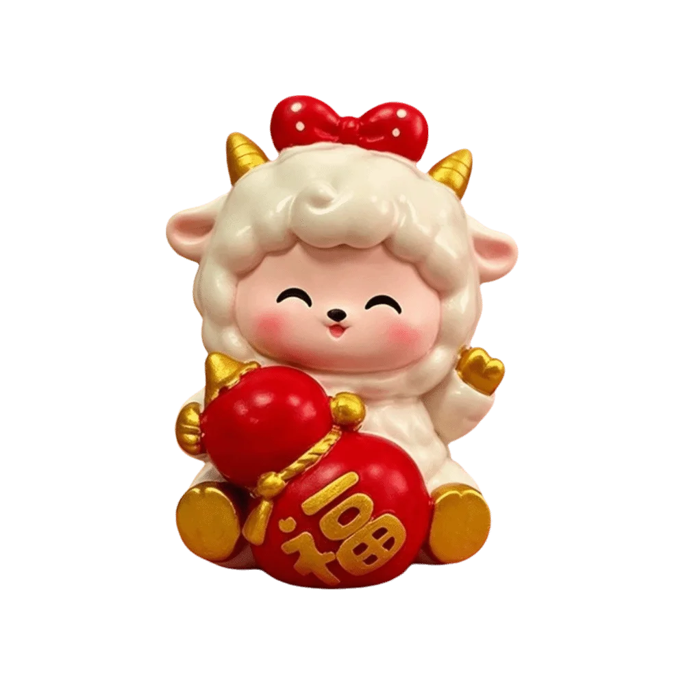 Resin Year Of The Goat Ornament Shaking Head Cartoon Chinese Zodiac Sheep Figurine Small Medium Large Size Multi-options